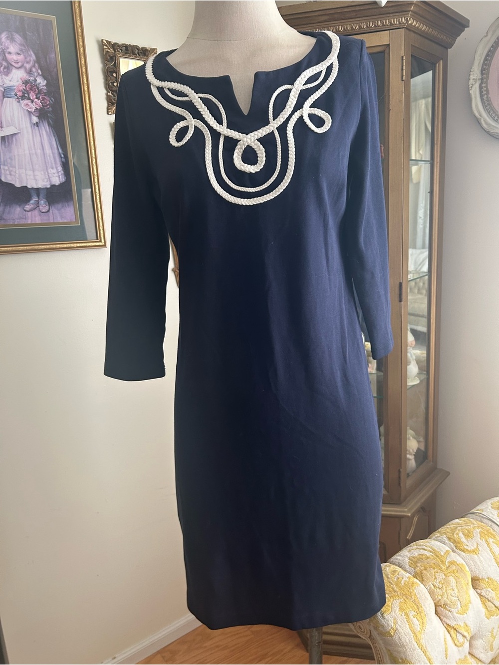 Talbots NavyKnit Dress/Nautical Trim Sz M. C:4824-17